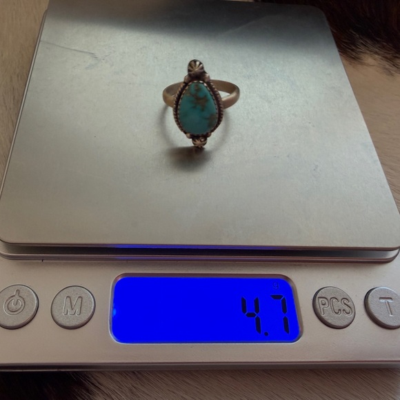 ❤️ Lone Mountain Turquoise Navajo Style Sterling Unisex ADJ Ring Sz 6 to 9 - Picture 10 of 15